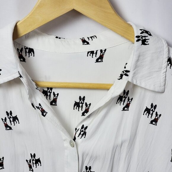 Adorable French Bulldog Print Blouse - Button Front - Size S - Picture 2 of 10